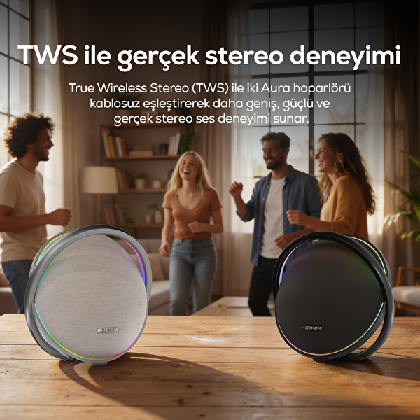 Xenon Smart Aura Bluetooth Hoparlör 80W RMS 12000 mAh Işıklı TWS IPX4 X6710 Gümüş Gri