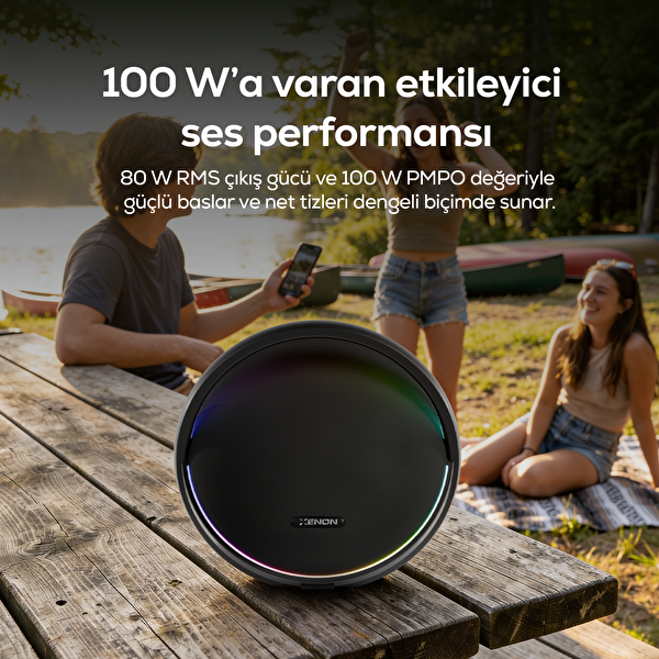Xenon Smart Aura 80W RMS 12000 mAh Işıklı TWS IPX4 Bluetooth Hoparlör X6710 Siyah