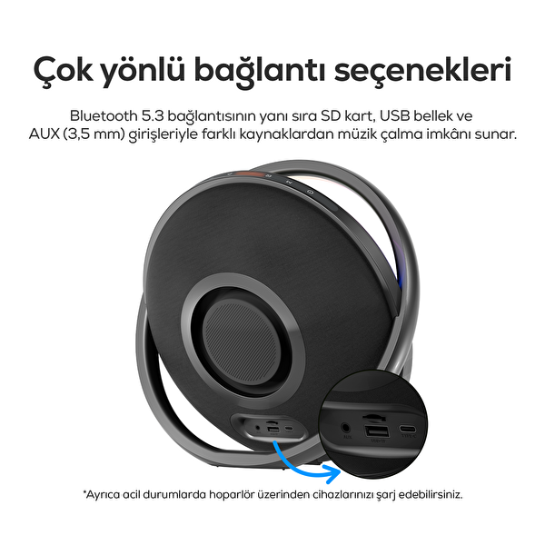 Xenon Smart Aura 80W RMS 12000 mAh Işıklı TWS IPX4 Bluetooth Hoparlör X6710 Siyah