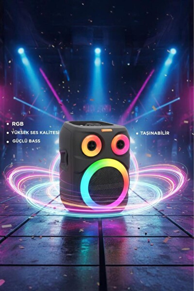 Başkenttekno D81 12W Rgb Işıklı Kablosuz Mikrofonlu WS - USB - FM Radyo Kablosuz Taşınabilir Hoparlör