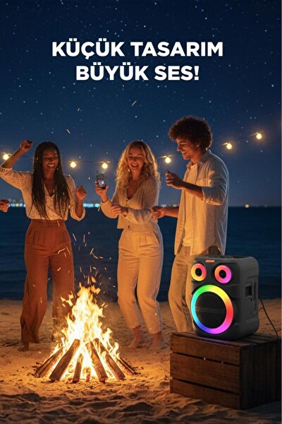 Başkenttekno D81 12W Rgb Işıklı Kablosuz Mikrofonlu WS - USB - FM Radyo Kablosuz Taşınabilir Hoparlör
