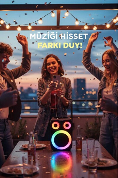 Başkenttekno D81 12W Rgb Işıklı Kablosuz Mikrofonlu WS - USB - FM Radyo Kablosuz Taşınabilir Hoparlör