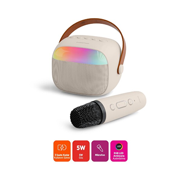 Polosmart FS112 Mikrofonlu RGB LED Aydınlatmalı Bluetooth 5.4 Karaoke Set