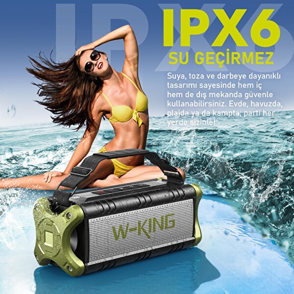 W-King D8-1 90W Ultra Bass 40 Saat Çalma Süreli IPX6 Suya Dayanıklı Stereo Bluetooth Hoparlör