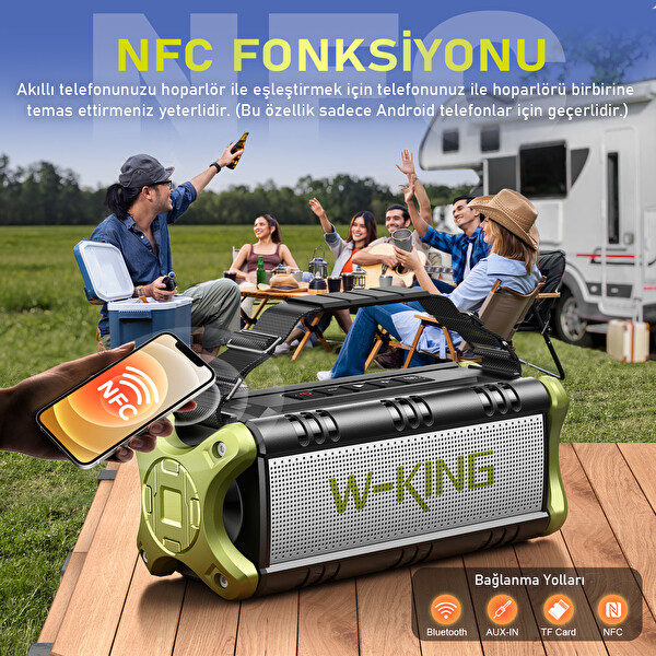 W-King D8-1 90W Ultra Bass 40 Saat Çalma Süreli IPX6 Suya Dayanıklı Stereo Bluetooth Hoparlör