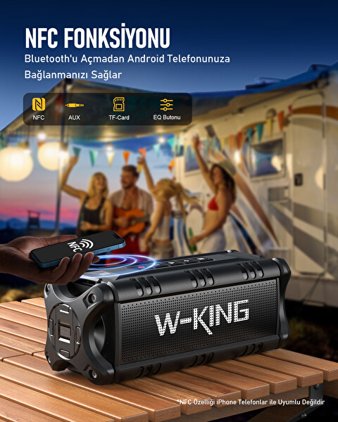 W-King D8-1 50W Ultra Bas 40 Saat Çalma Süreli IPX6 Suya Dayanıklı Stereo Bluetooth Hoparlör