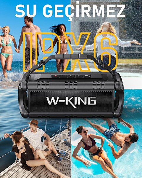 W-King D8-1 50W Ultra Bas 40 Saat Çalma Süreli IPX6 Suya Dayanıklı Stereo Bluetooth Hoparlör