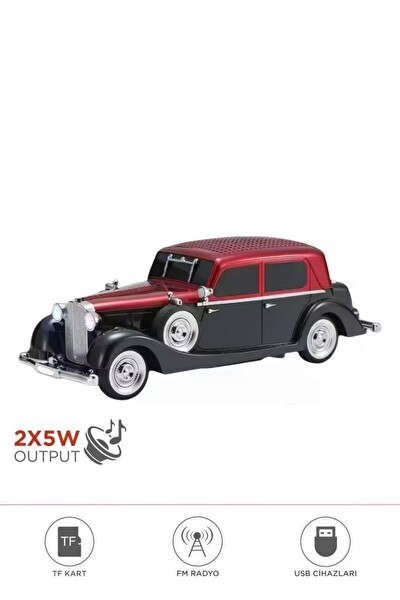 Başkenttekno D55 Retro Araba Tasarımlı 2x5W FM-USB-TF Kart Kırmızı Bluetooth Hoparlör