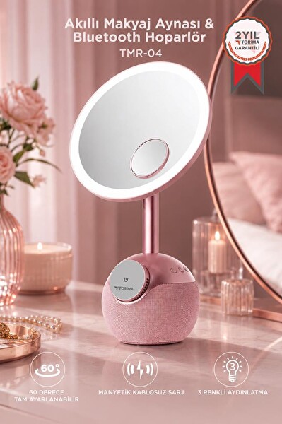Torima TRM04 Led Işıklı Makyaj Aynalı Kablosuz Şarj Cihazı Rose Gold Bluetooth Hoparlör