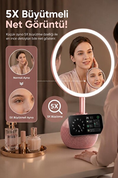 Torima TRM04 Led Işıklı Makyaj Aynalı Kablosuz Şarj Cihazı Rose Gold Bluetooth Hoparlör
