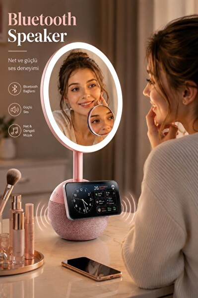 Torima TRM04 Led Işıklı Makyaj Aynalı Kablosuz Şarj Cihazı Rose Gold Bluetooth Hoparlör