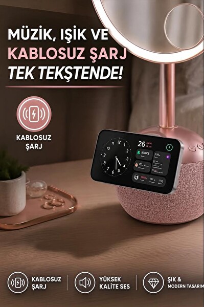 Torima TRM04 Led Işıklı Makyaj Aynalı Kablosuz Şarj Cihazı Rose Gold Bluetooth Hoparlör
