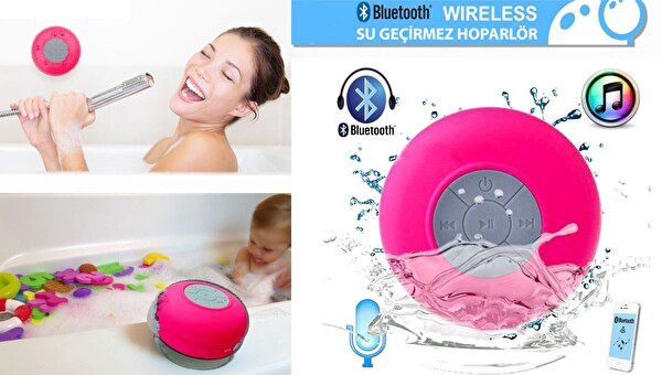 Aek-Tech Su Geçirmez Mini Bluetooth Duş Hoparlörü Pembe