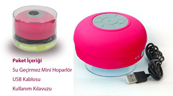 Aek-Tech Su Geçirmez Mini Bluetooth Duş Hoparlörü Pembe