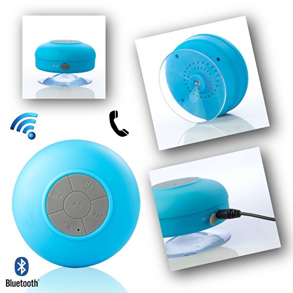 Aek-Tech Su Geçirmez Mini Bluetooth Duş Hoparlörü Mavi