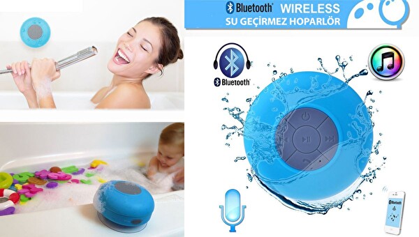 Aek-Tech Su Geçirmez Mini Bluetooth Duş Hoparlörü Mavi