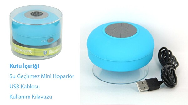 Aek-Tech Su Geçirmez Mini Bluetooth Duş Hoparlörü Mavi