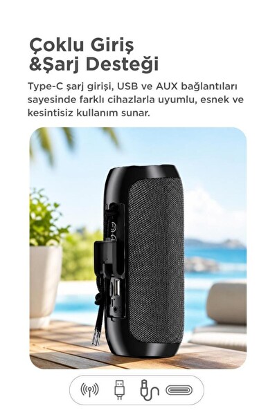 Başkenttekno D47 Kablosuz Taşınabilir Ses Bombası TWS USB TF Bluetooth Hoparlör Siyah 2