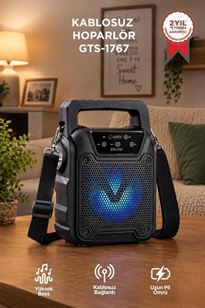 Torima GTS-1767 RGB Işıklı El Fenerli Kablosuz Bluetooth Hoparlör Siyah