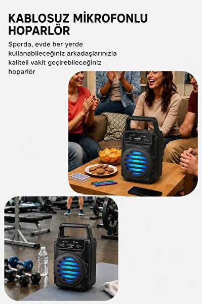 Torima GTS-1961 RGB Işıklı Kablosuz Bluetooth Hoparlör Siyah