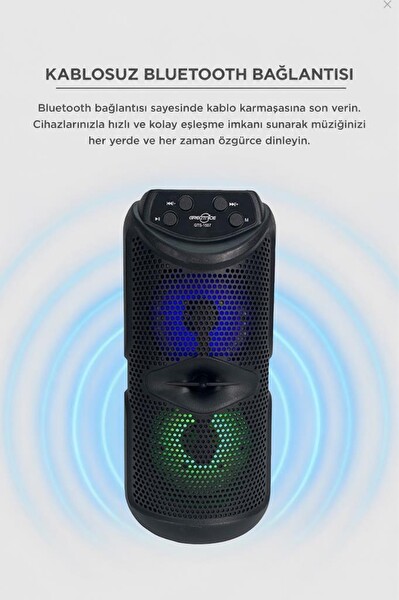 Torima GTS-1557 RGB Işıklı Kablosuz Bluetooth Hoparlör Siyah