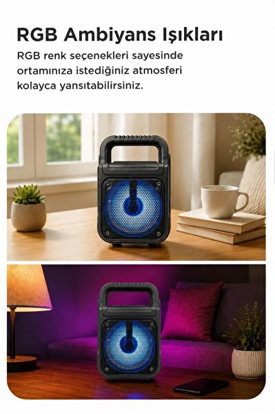 Torima GTS-1362 RGB Işıklı Kablosuz Bluetooth Hoparlör Siyah