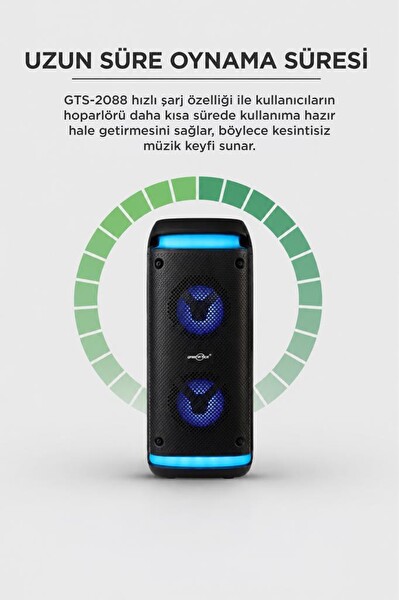 Torima GTS-2088 RGB Işıklı Kablosuz Siyah Speaker Bluetooth Hoparlör