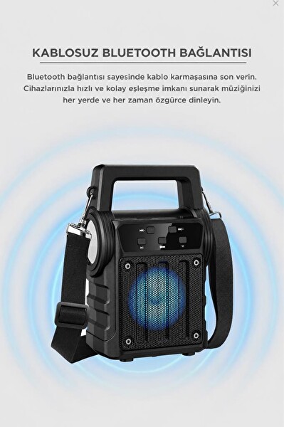 Torima KTS-2295 RGB Işıklı Fenerli Kablosuz Siyah Speaker Bluetooth Hoparlör