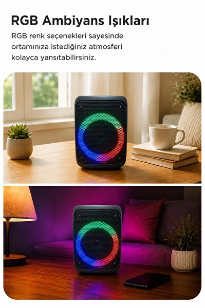 Torima KTS-1238 RGB Işıklı Kablosuz Siyah Speaker Bluetooth Hoparlör