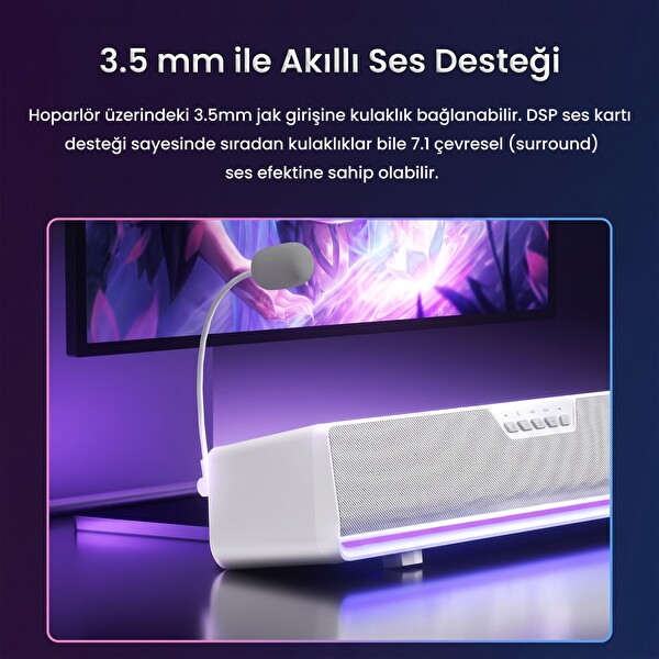 Aula GS6 PRO 10W RGB Bluetooth USB Kablolu Hoparlör Player Özellikli Oyuncu Speaker Siyah Soundbar