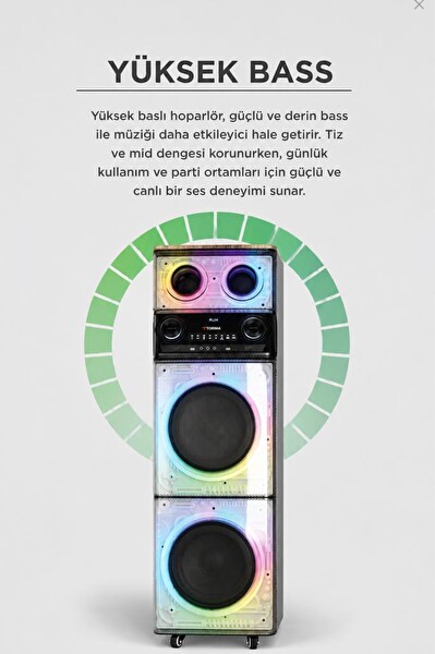 Torima D62 200W 9000 Mah Mikrofonlu Kumandalı FM Radyo Usb Type-C Bluetooth Hoparlör Ahşap