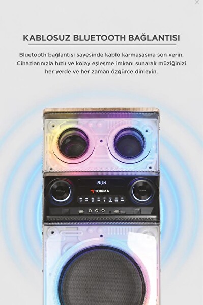 Torima D62 200W 9000 Mah Mikrofonlu Kumandalı FM Radyo Usb Type-C Bluetooth Hoparlör Ahşap