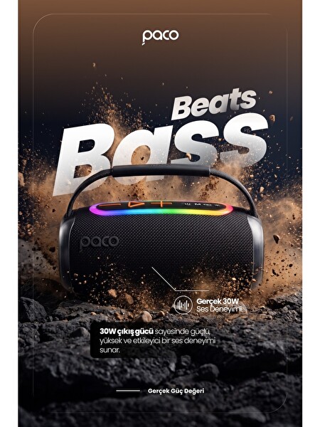 Dossimo Paco 30W Güçlü Ses BT AUX USB TF Card Çoklu Bağlantılı Suya Dayanıklı Speaker Hoparlör Ses Bombası