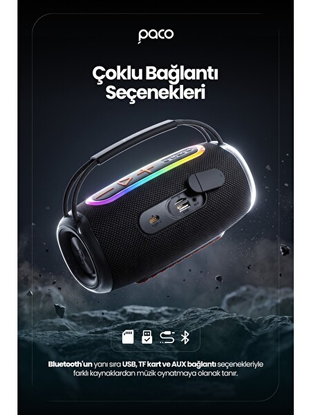 Dossimo Paco 30W Güçlü Ses BT AUX USB TF Card Çoklu Bağlantılı Suya Dayanıklı Speaker Hoparlör Ses Bombası