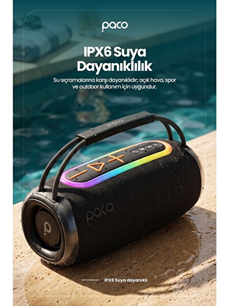 Dossimo Paco 30W Güçlü Ses BT AUX USB TF Card Çoklu Bağlantılı Suya Dayanıklı Speaker Hoparlör Ses Bombası