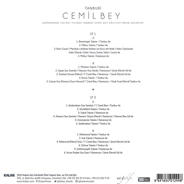 Tanburi Cemil Bey - Külliyattan Seçmeler 2LP Plak