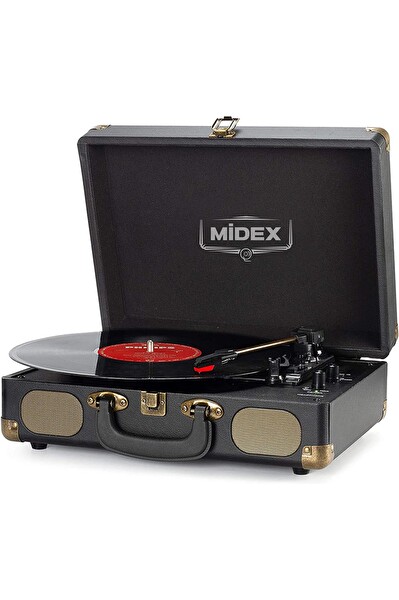 Midex MTX101BK Nostaljik Retro Şarjlı Bluetooth Aux Hoparlörlü 3 Devir İğne Dahil Plak Çalar Pikap