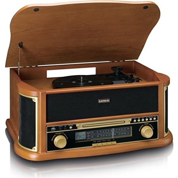 Lenco Classic Phono TCD-2571 Ahşap Retro Bluetooth USB DAB+/FM Radyo CD Kaset Pikap