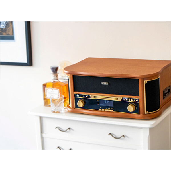 Lenco Classic Phono TCD-2571 Ahşap Retro Bluetooth USB DAB+/FM Radyo CD Kaset Pikap