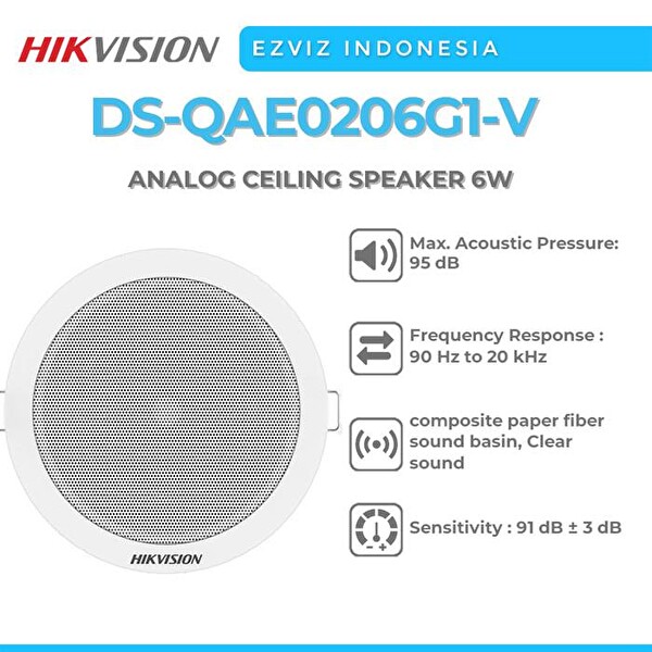 Hikvision DS-QAE0206G1-V 6W Analog Tavan Hoparlörü Ses Sistemi