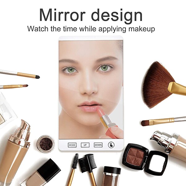 Valkyrie Aynalı LED Dereceli Nem Ölçer Alarmlı Masa Saati - Beyaz