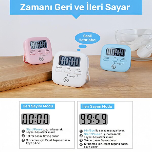 NPO NPT05M 99:59 DK Dijital Alarm Kronometre Pomodoro Öğrenci Motivasyon Saati