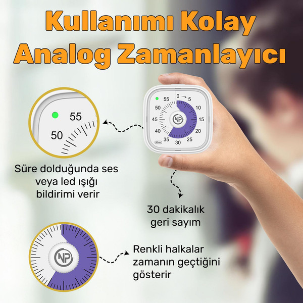 NPO NPT31B 60DK Analog Alarm Zamanlayıcı Pomodoro Öğrenci Motivasyon Saati