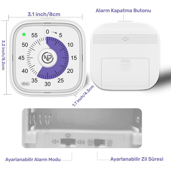 NPO NPT31B 60DK Analog Alarm Zamanlayıcı Pomodoro Öğrenci Motivasyon Saati