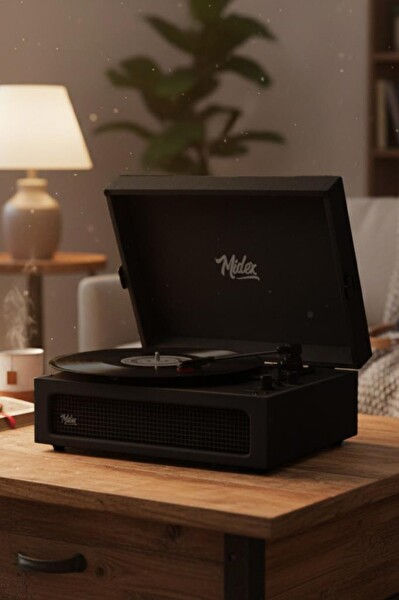 Midex MTX-420BK Nostaljik Şarjlı Bluetooth 3 Devir Pro Pikap Plak Çalar
