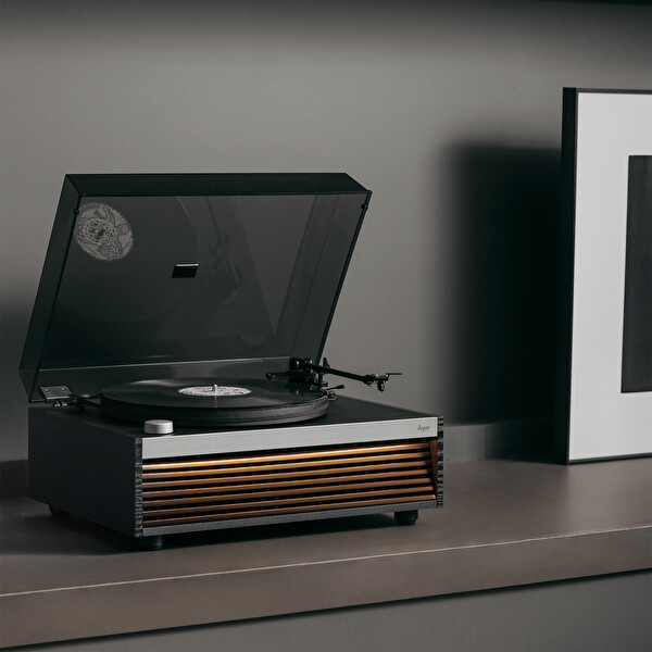 Hym Originals Lumi Dahili Bluetooth Hoparlörlü Işıklı Retro Pikap Plakçalar Aux RCA Çıkışlı All In One Siyah Ceviz