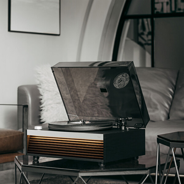 Hym Originals Lumi Dahili Bluetooth Hoparlörlü Işıklı Retro Pikap Plakçalar Aux RCA Çıkışlı All In One Siyah Ceviz