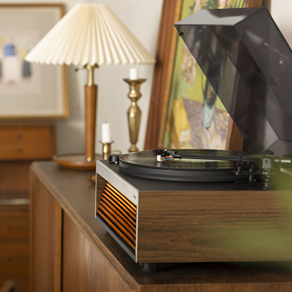 Hym Originals Lumi Dahili Bluetooth Hoparlörlü Işıklı Retro Pikap Plakçalar Aux RCA Çıkışlı All In One Ceviz