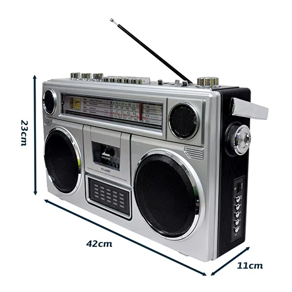 Flagen Retro Büyük Boombox Kaset Çalarlı Radyo USB/TF - Bluetooth Destekli Taşınabilir Müzik Çalar