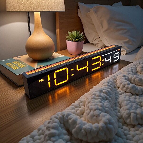 Upway Müziğe Duyarlı Ritim Işıklı Dijital Masa Saati - Sese Duyarlı HD LED Panel Ekran